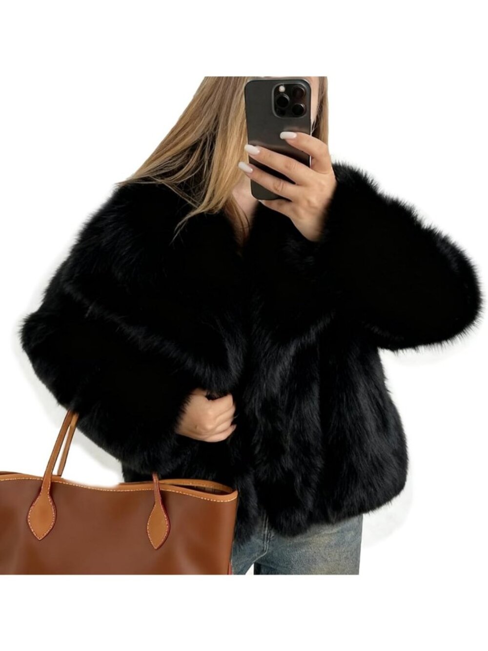Cozy Women's Fluffy Faux Fur Coat - Long Sleeve Cropped Jacket for Winter